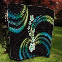 Hawaii Plumeria Quilt Chartreuse Cyan Polynesian Pattern