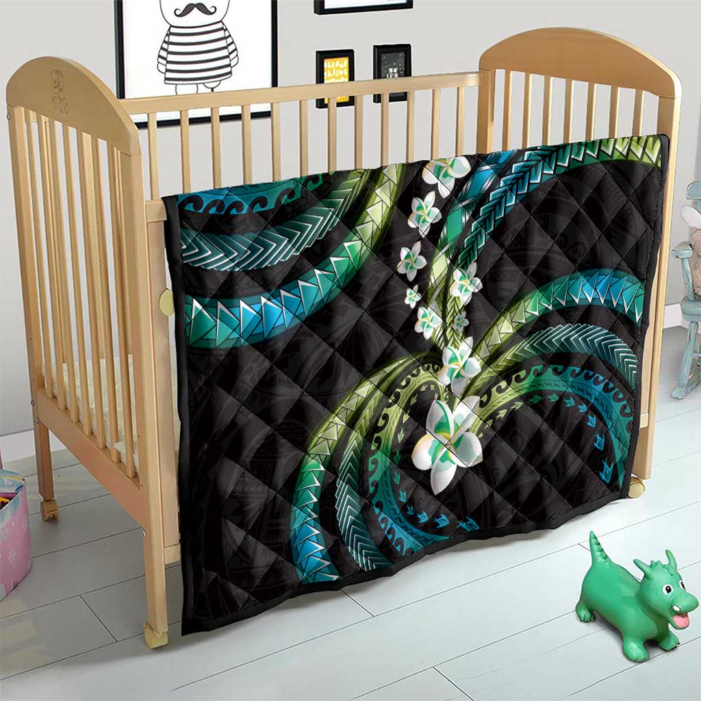 Hawaii Plumeria Quilt Chartreuse Cyan Polynesian Pattern