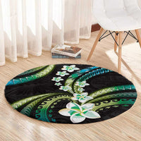 Hawaii Plumeria Round Carpet Chartreuse Cyan Polynesian Pattern