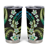 Hawaii Plumeria Tumbler Cup Chartreuse Cyan Polynesian Pattern