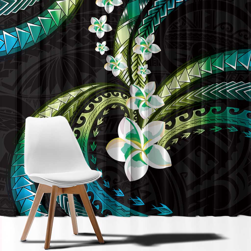 Hawaii Plumeria Window Curtain Chartreuse Cyan Polynesian Pattern