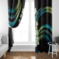 Hawaii Plumeria Window Curtain Chartreuse Cyan Polynesian Pattern