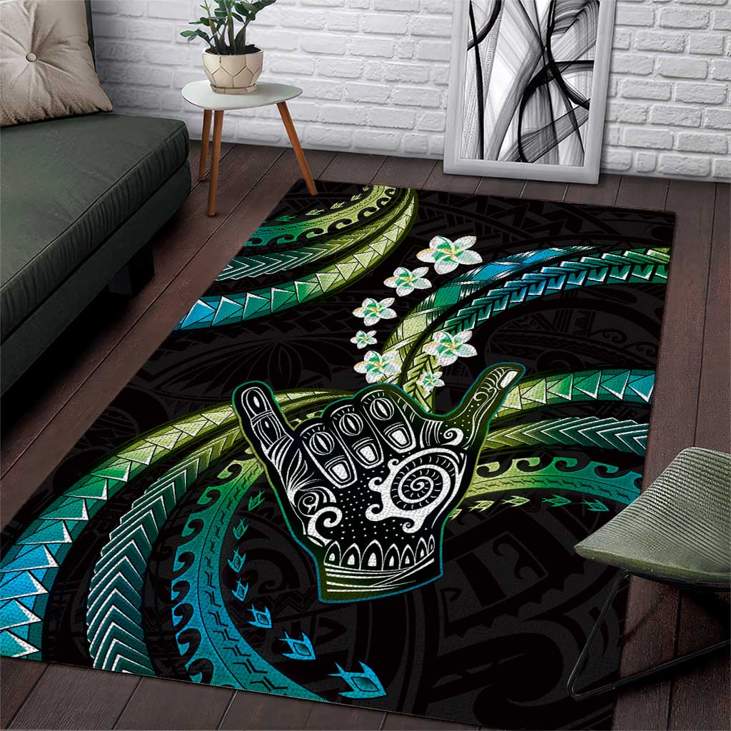 Hawaii Shaka Sign Area Rug Fantastic Frangipani Chartreuse Cyan
