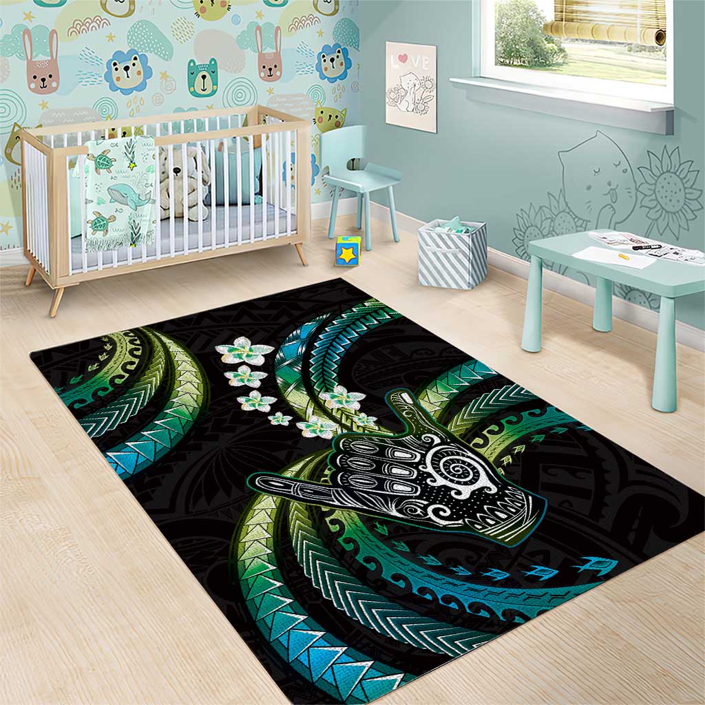Hawaii Shaka Sign Area Rug Fantastic Frangipani Chartreuse Cyan