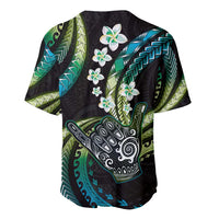 Hawaii Shaka Sign Baseball Jersey Fantastic Frangipani Chartreuse Cyan