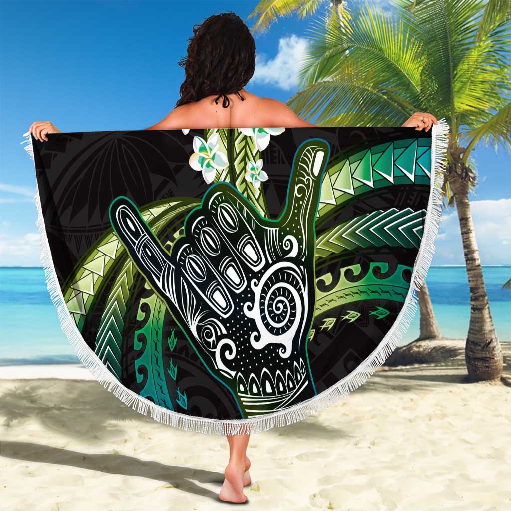Hawaii Shaka Sign Beach Blanket Fantastic Frangipani Chartreuse Cyan