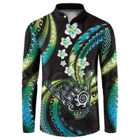 Hawaii Shaka Sign Button Sweatshirt Fantastic Frangipani Chartreuse Cyan