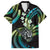 Hawaii Shaka Sign Family Matching Long Sleeve Bodycon Dress and Hawaiian Shirt Fantastic Frangipani Chartreuse Cyan
