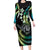Hawaii Shaka Sign Family Matching Long Sleeve Bodycon Dress and Hawaiian Shirt Fantastic Frangipani Chartreuse Cyan