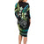 Hawaii Shaka Sign Family Matching Long Sleeve Bodycon Dress and Hawaiian Shirt Fantastic Frangipani Chartreuse Cyan