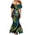 Hawaii Shaka Sign Family Matching Mermaid Dress and Hawaiian Shirt Fantastic Frangipani Chartreuse Cyan