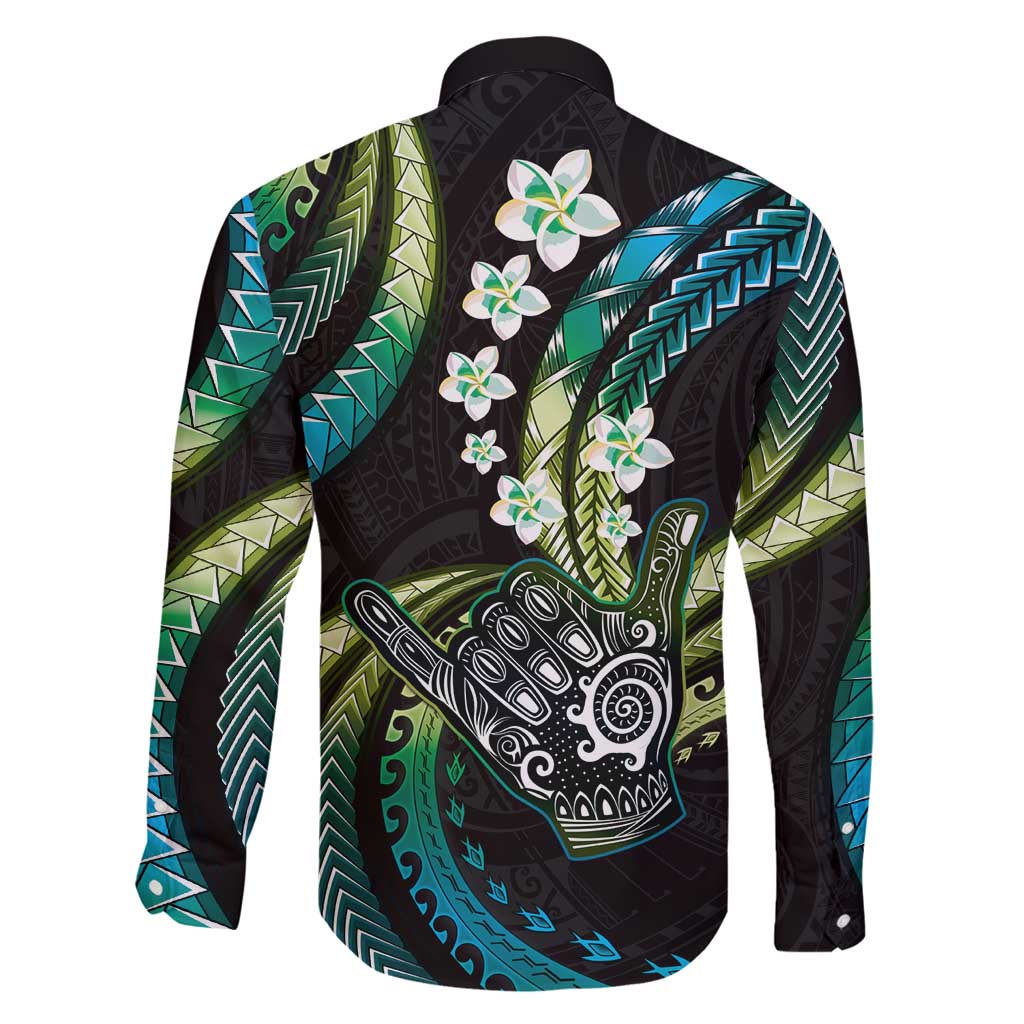 Hawaii Shaka Sign Family Matching Off Shoulder Maxi Dress and Hawaiian Shirt Fantastic Frangipani Chartreuse Cyan LT01 - Polynesian Pride