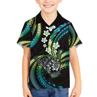 Hawaii Shaka Sign Family Matching Off Shoulder Short Dress and Hawaiian Shirt Fantastic Frangipani Chartreuse Cyan LT01 Son's Shirt Cyan - Polynesian Pride