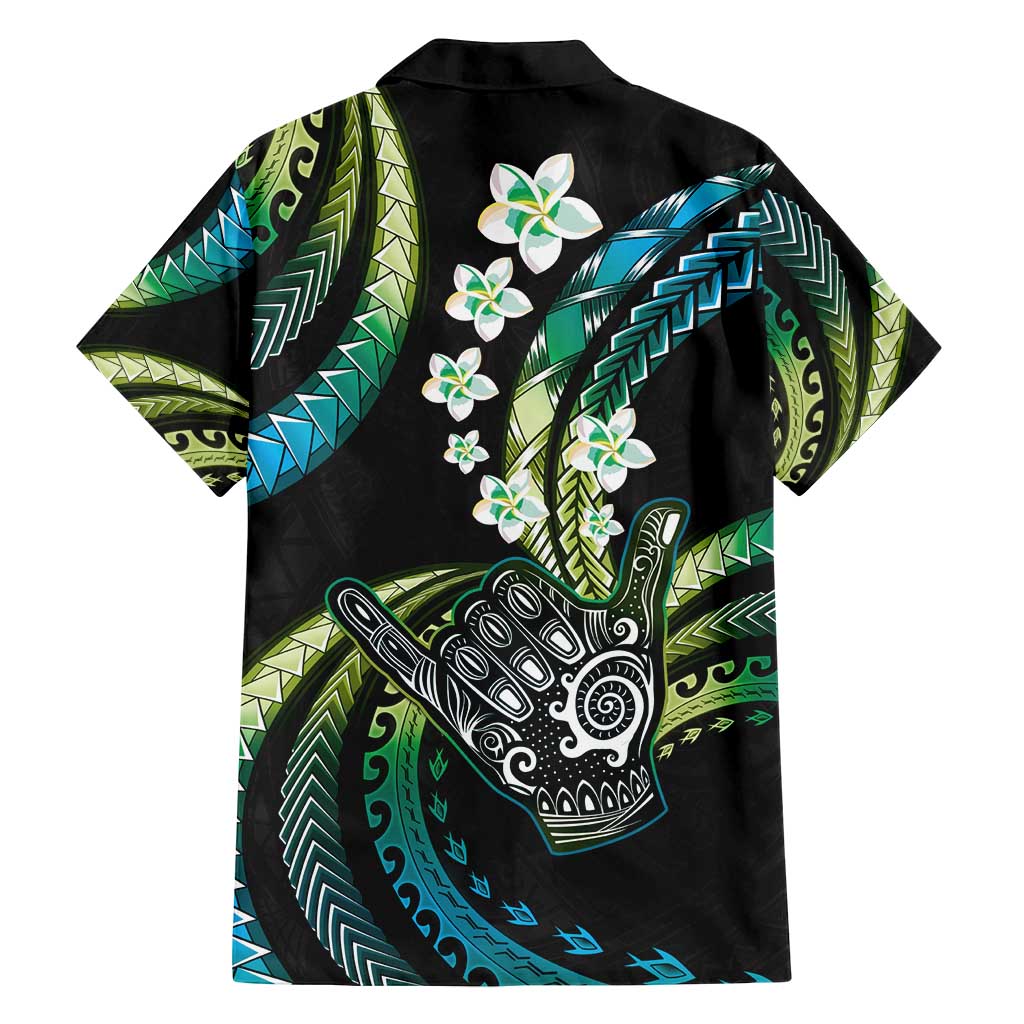 Hawaii Shaka Sign Family Matching Summer Maxi Dress and Hawaiian Shirt Fantastic Frangipani Chartreuse Cyan LT01 - Polynesian Pride