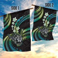 Hawaii Shaka Sign Garden Flag Fantastic Frangipani Chartreuse Cyan