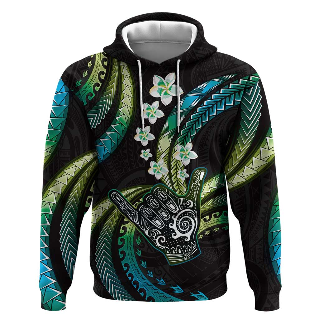 Hawaii Shaka Sign Hoodie Fantastic Frangipani Chartreuse Cyan
