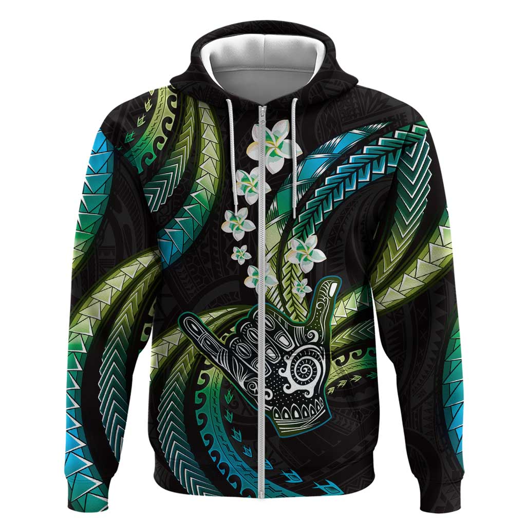 Hawaii Shaka Sign Hoodie Fantastic Frangipani Chartreuse Cyan