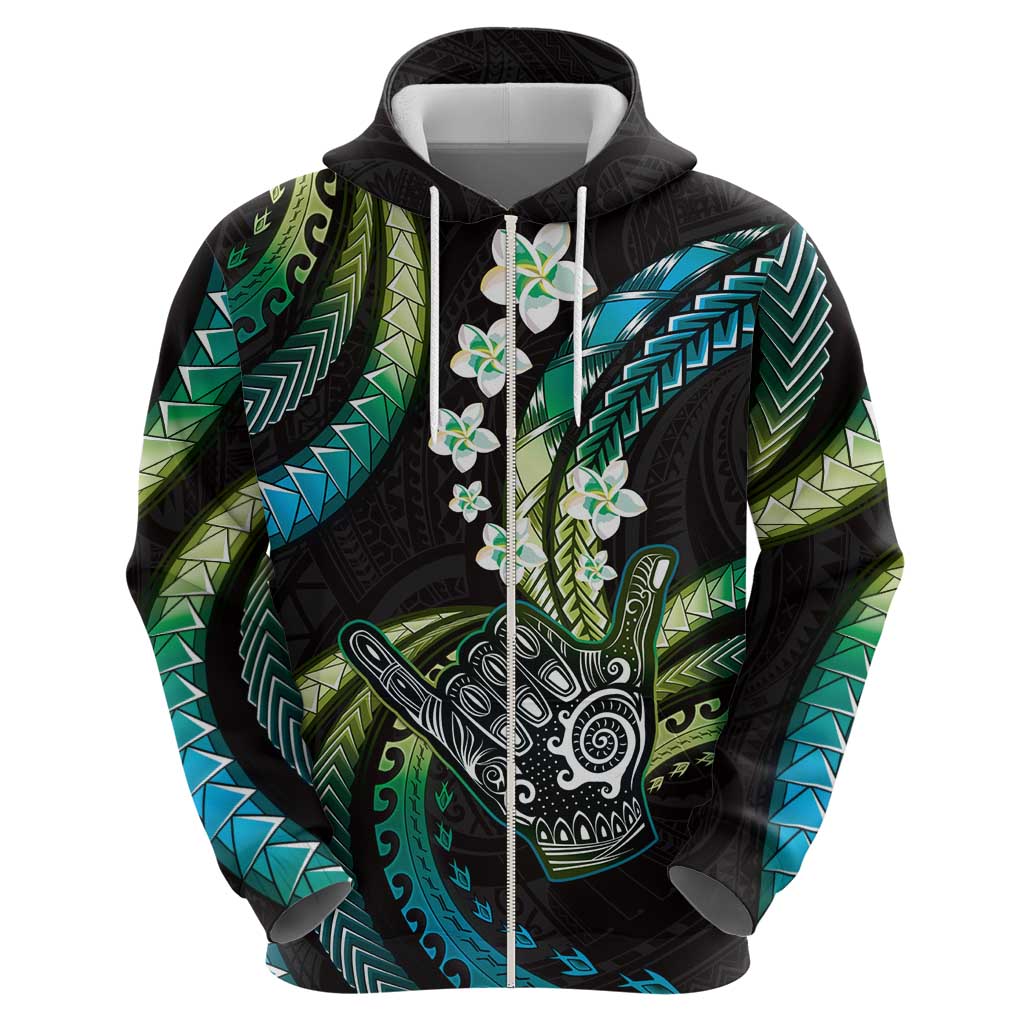 Hawaii Shaka Sign Hoodie Fantastic Frangipani Chartreuse Cyan