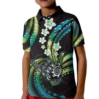 Hawaii Shaka Sign Kid Polo Shirt Fantastic Frangipani Chartreuse Cyan