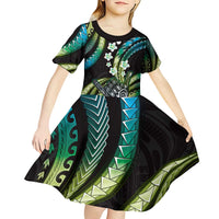Hawaii Shaka Sign Kid Short Sleeve Dress Fantastic Frangipani Chartreuse Cyan