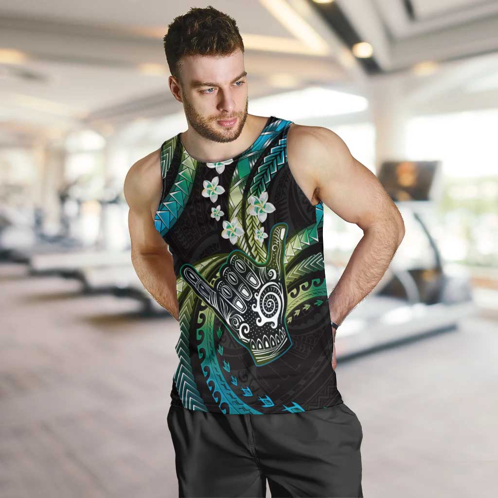 Hawaii Shaka Sign Men Tank Top Fantastic Frangipani Chartreuse Cyan