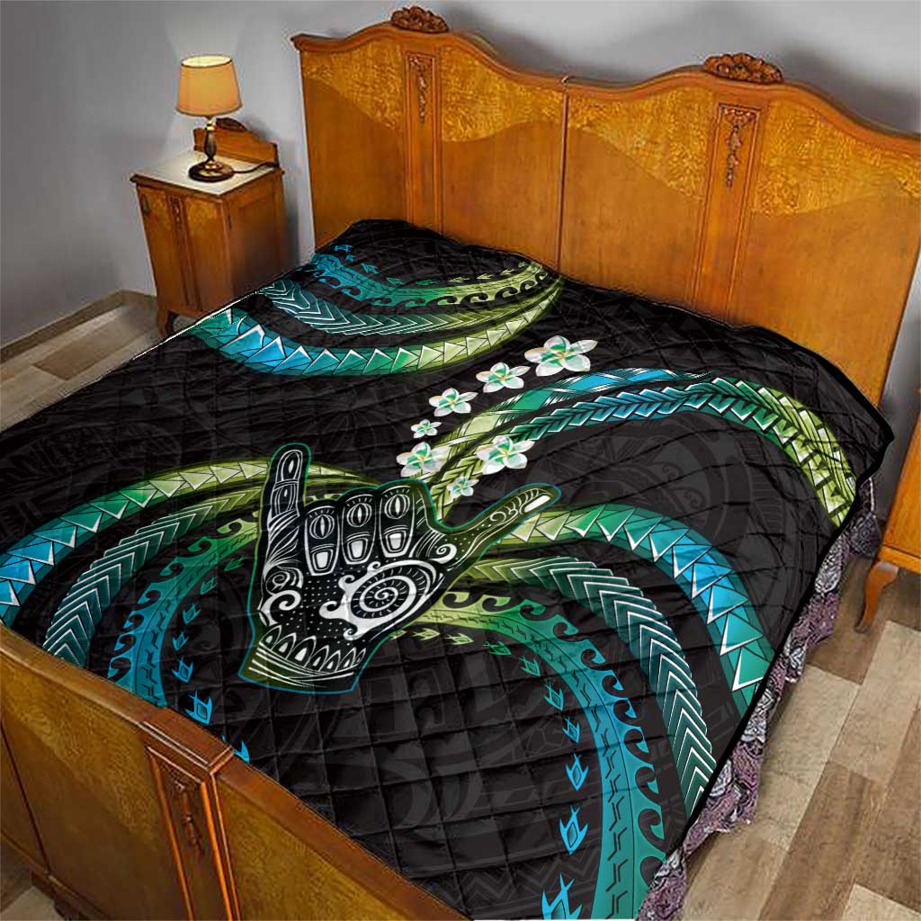 Hawaii Shaka Sign Quilt Fantastic Frangipani Chartreuse Cyan