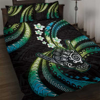Hawaii Shaka Sign Quilt Bed Set Fantastic Frangipani Chartreuse Cyan