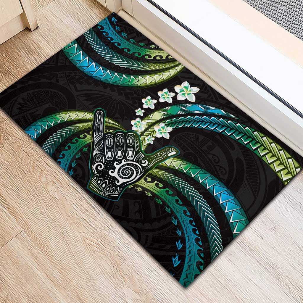 Hawaii Shaka Sign Rubber Doormat Fantastic Frangipani Chartreuse Cyan
