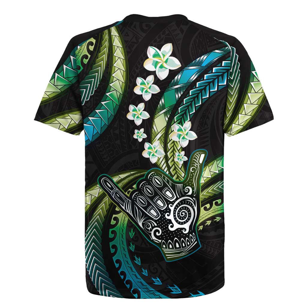 Hawaii Shaka Sign Rugby Jersey Fantastic Frangipani Chartreuse Cyan