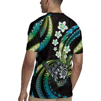 Hawaii Shaka Sign Rugby Jersey Fantastic Frangipani Chartreuse Cyan