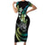 Hawaii Shaka Sign Short Sleeve Bodycon Dress Fantastic Frangipani Chartreuse Cyan