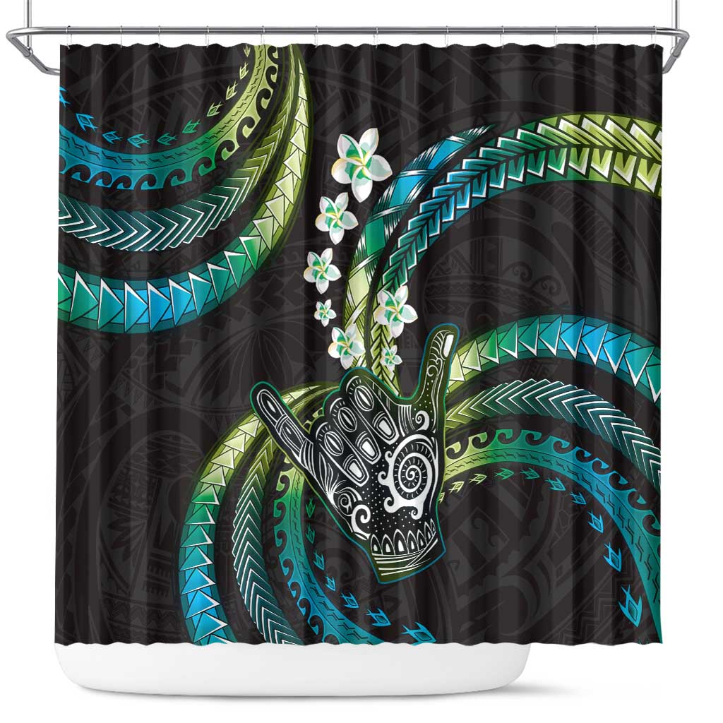 Hawaii Shaka Sign Shower Curtain Fantastic Frangipani Chartreuse Cyan