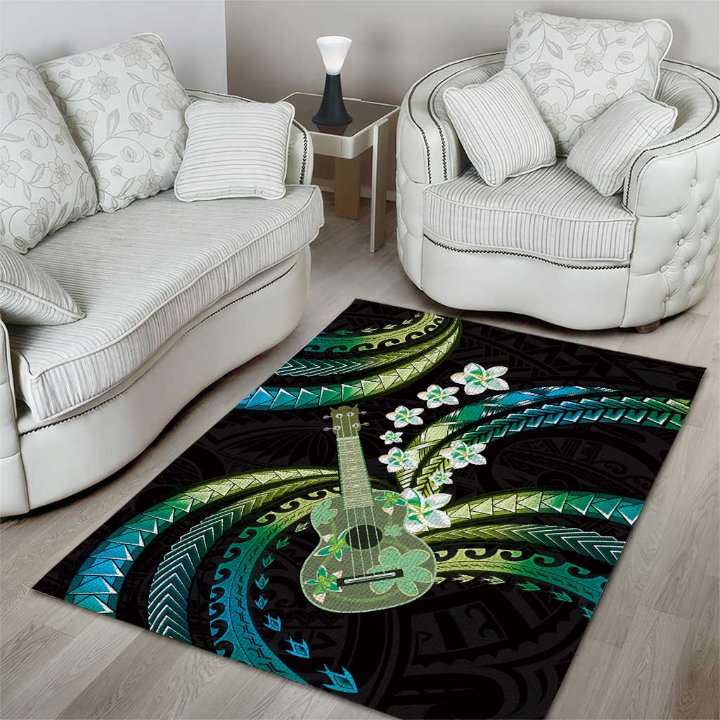 Hawaiian Ukulele Area Rug Chartreuse Cyan Fantastic Plumeria