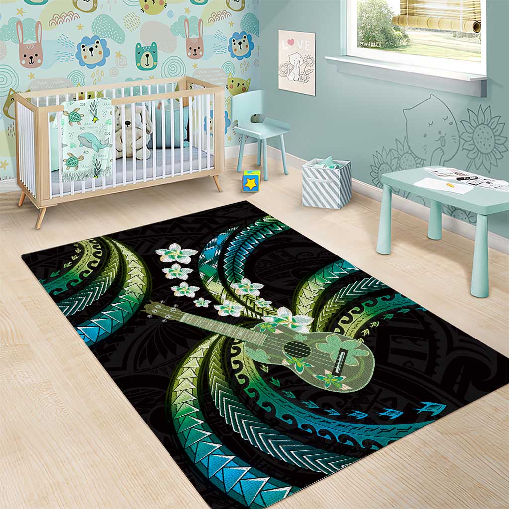 Hawaiian Ukulele Area Rug Chartreuse Cyan Fantastic Plumeria
