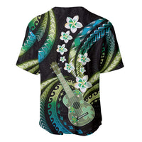 Hawaiian Ukulele Baseball Jersey Chartreuse Cyan Fantastic Plumeria