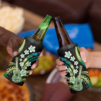 Hawaiian Ukulele 4 in 1 Can Cooler Tumbler Chartreuse Cyan Fantastic Plumeria