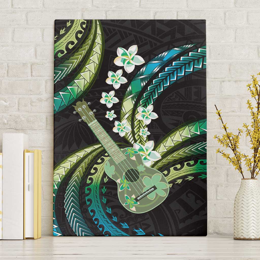 Hawaiian Ukulele Canvas Wall Art Chartreuse Cyan Fantastic Plumeria