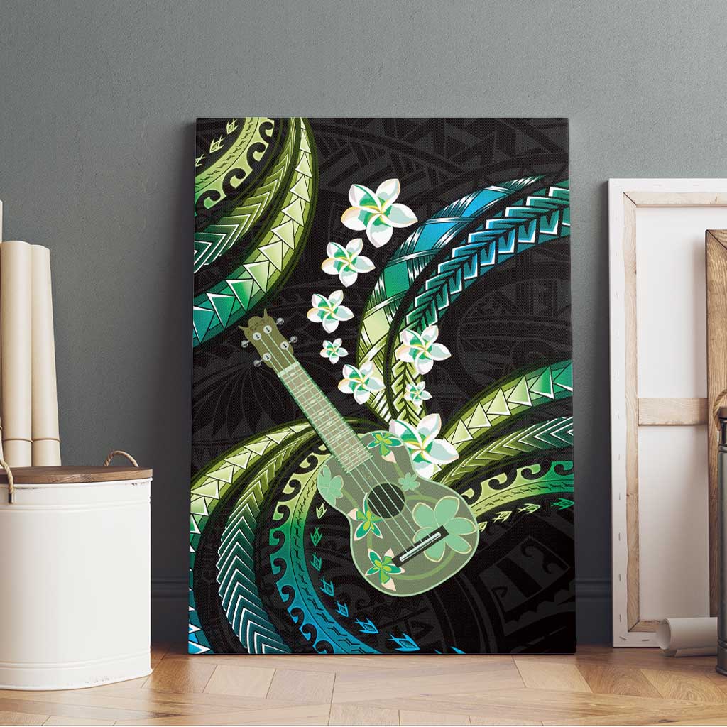Hawaiian Ukulele Canvas Wall Art Chartreuse Cyan Fantastic Plumeria