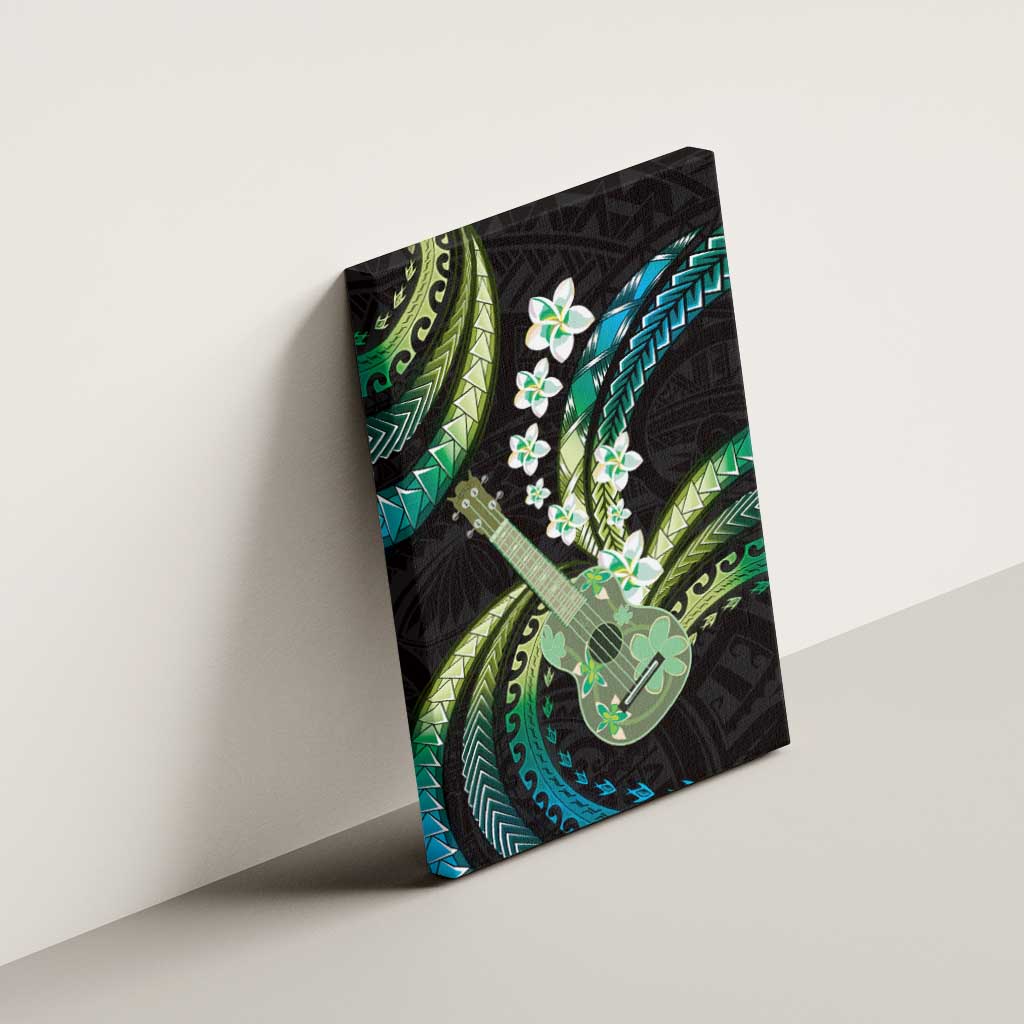 Hawaiian Ukulele Canvas Wall Art Chartreuse Cyan Fantastic Plumeria
