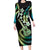 Hawaiian Ukulele Family Matching Long Sleeve Bodycon Dress and Hawaiian Shirt Chartreuse Cyan Fantastic Plumeria