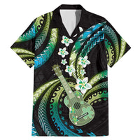Hawaiian Ukulele Family Matching Mermaid Dress and Hawaiian Shirt Chartreuse Cyan Fantastic Plumeria