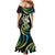 Hawaiian Ukulele Family Matching Mermaid Dress and Hawaiian Shirt Chartreuse Cyan Fantastic Plumeria