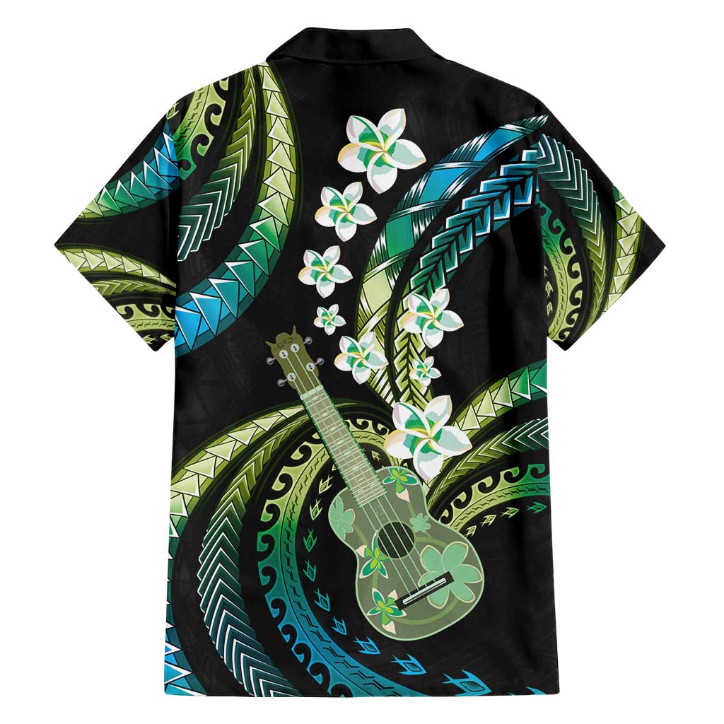Hawaiian Ukulele Family Matching Off Shoulder Short Dress and Hawaiian Shirt Chartreuse Cyan Fantastic Plumeria LT01 - Polynesian Pride