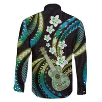 Hawaiian Ukulele Family Matching Off Shoulder Short Dress and Hawaiian Shirt Chartreuse Cyan Fantastic Plumeria LT01 - Polynesian Pride