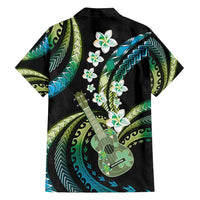 Hawaiian Ukulele Family Matching Puletasi and Hawaiian Shirt Chartreuse Cyan Fantastic Plumeria