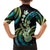 Hawaiian Ukulele Family Matching Short Sleeve Bodycon Dress and Hawaiian Shirt Chartreuse Cyan Fantastic Plumeria
