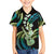 Hawaiian Ukulele Family Matching Short Sleeve Bodycon Dress and Hawaiian Shirt Chartreuse Cyan Fantastic Plumeria