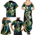 Hawaiian Ukulele Family Matching Summer Maxi Dress and Hawaiian Shirt Chartreuse Cyan Fantastic Plumeria