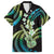 Hawaiian Ukulele Family Matching Tank Maxi Dress and Hawaiian Shirt Chartreuse Cyan Fantastic Plumeria