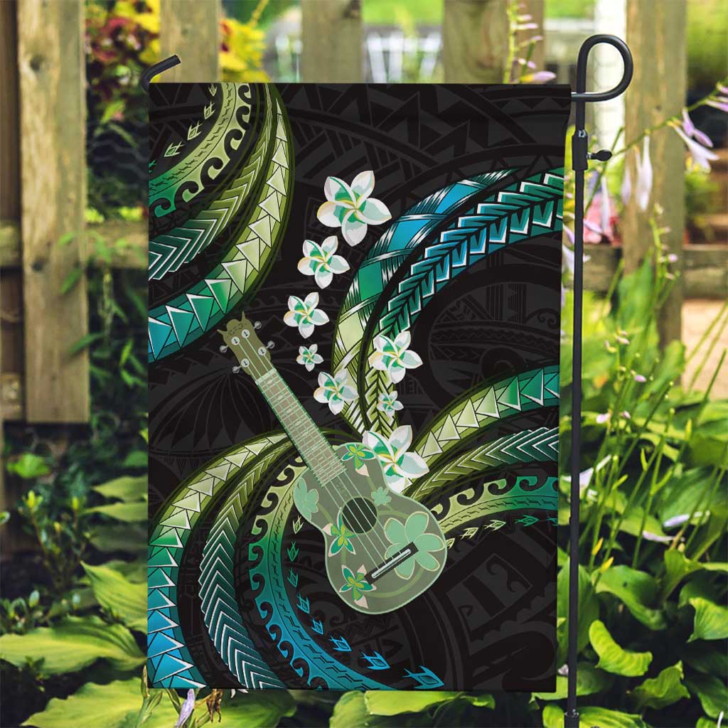 Hawaiian Ukulele Garden Flag Chartreuse Cyan Fantastic Plumeria